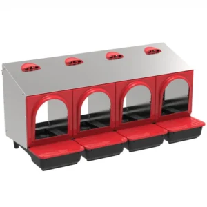 Czterostanowiskowe automatyczne gniazdo dla kur niosek z pojemnikiem na jajka