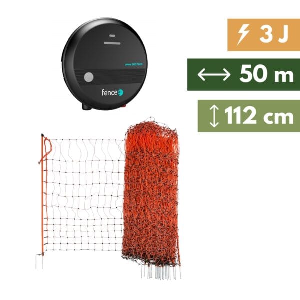 Zestaw elektrycznego ogrodzenia dla drobiu – 3J, 50 m, 12 palików, 112 cm wysokości