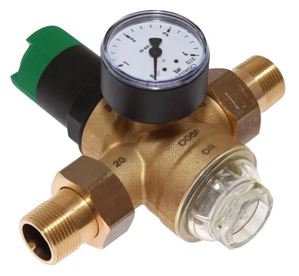 Reduktor ciśnienia wody Honeywell ze wskaźnikiem 1,5 - 6 Bar z gwintem 34 cala mosiężny3 Reduktor ciśnienia wody Honeywell ze wskaźnikiem 1,5 - 6 Bar z gwintem 3/4 cala mosiężny