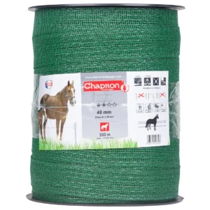 Taśma do Pastucha RUBAN 4 cm zielona - 200 m2 Zielona taśma na rolce z naklejką z koniem